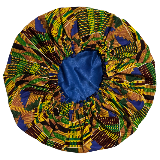 The BLACK HISTORY MONTH Collection: Blue Kente Reversible Satin Bonnet