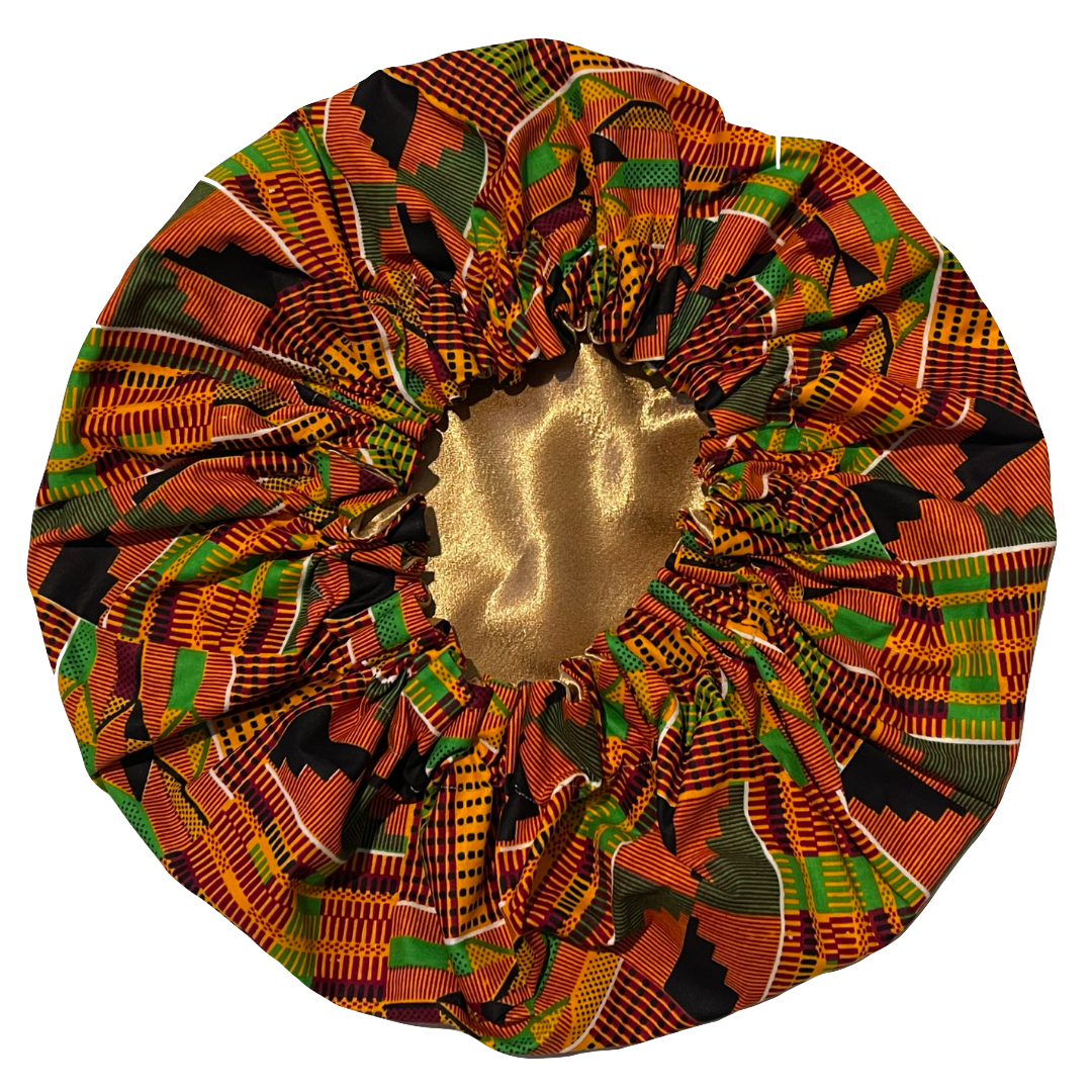 The BLACK HISTORY MONTH Collection: Gold Kente Reversible Satin Bonnet